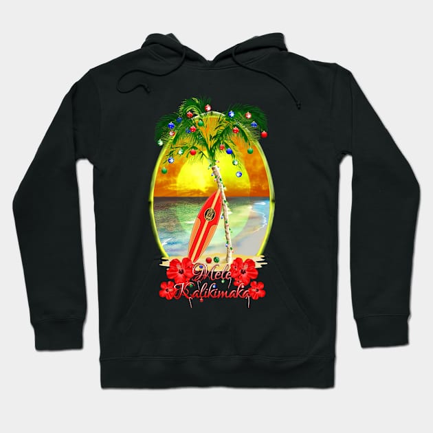 Mele Kalikimaka Hawaiian Surfing Christmas Hoodie by macdonaldcreativestudios